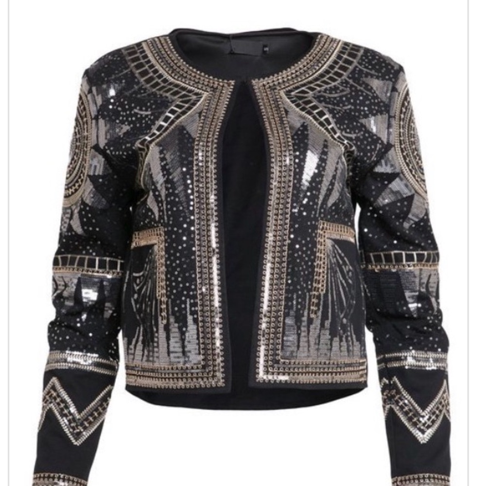 Women's Black and Silver Embellished Jacket